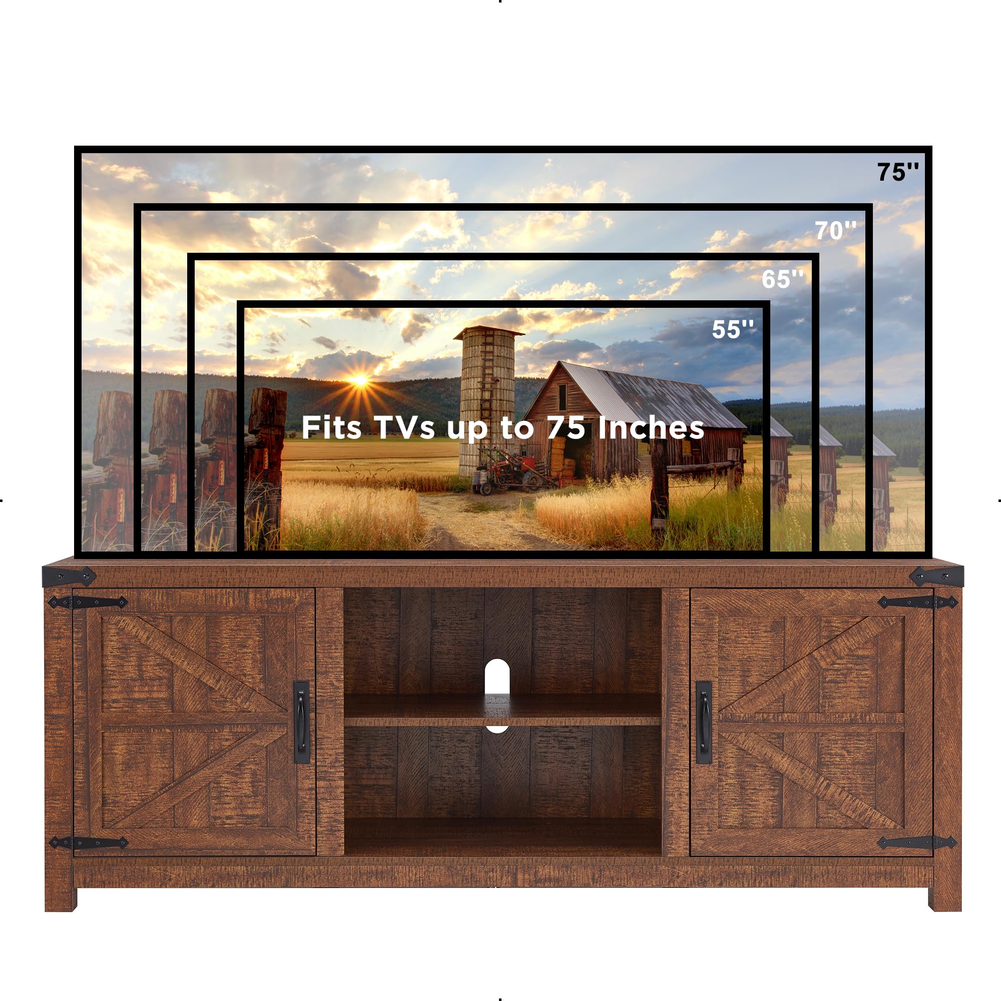 T4TREAM 75 Inch Farmhouse TV Stand - Rustic Wood Barn Door Media Console with Storage Cabinets, Easy Assembly Modern Entertainment Center for Living Room - Perfect for Home Theater & Family Movie Nights (Reclaimed Barnwood Finish)