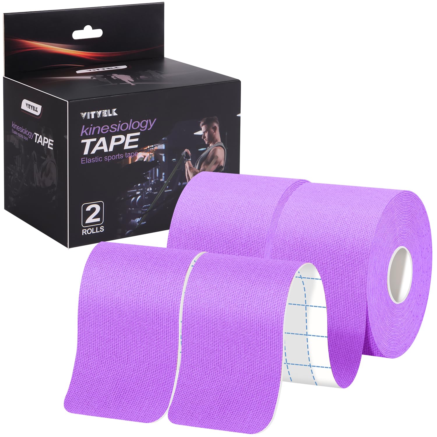 Premium Elastic Kinesiology Tape (2 Rolls) - Hypoallergenic Cotton Waterproof Athletic Tape for Muscle Pain Relief & Joint Support - 2 Inch x 16ft per Roll (Purple) - Ideal for Sports Recovery, Physical Therapy & Injury Prevention