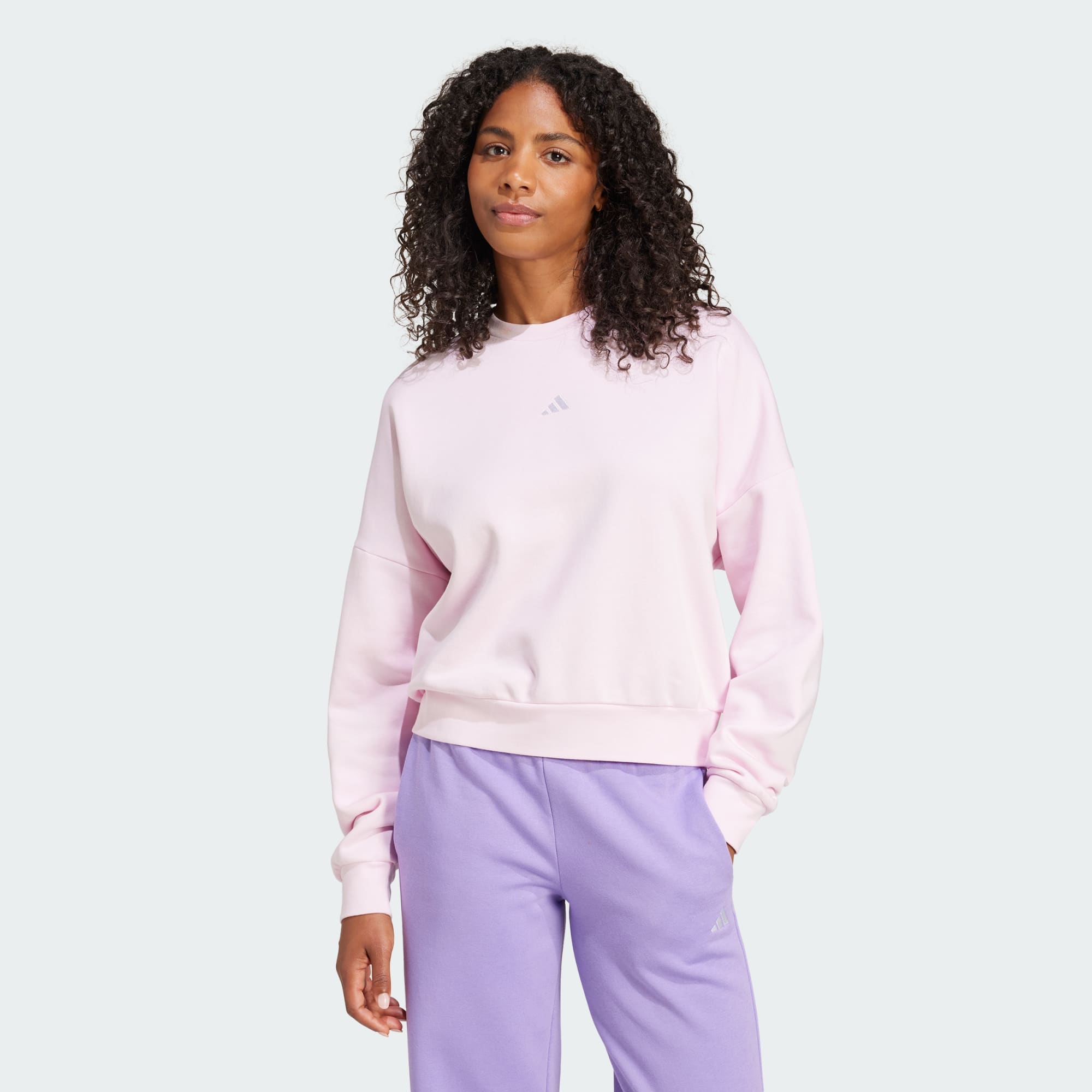 Adidas Women's Small Logo FeelCozy Fleece Crew Sweatshirt - Soft Pink Pullover for Casual Wear, Lounge & Workout
