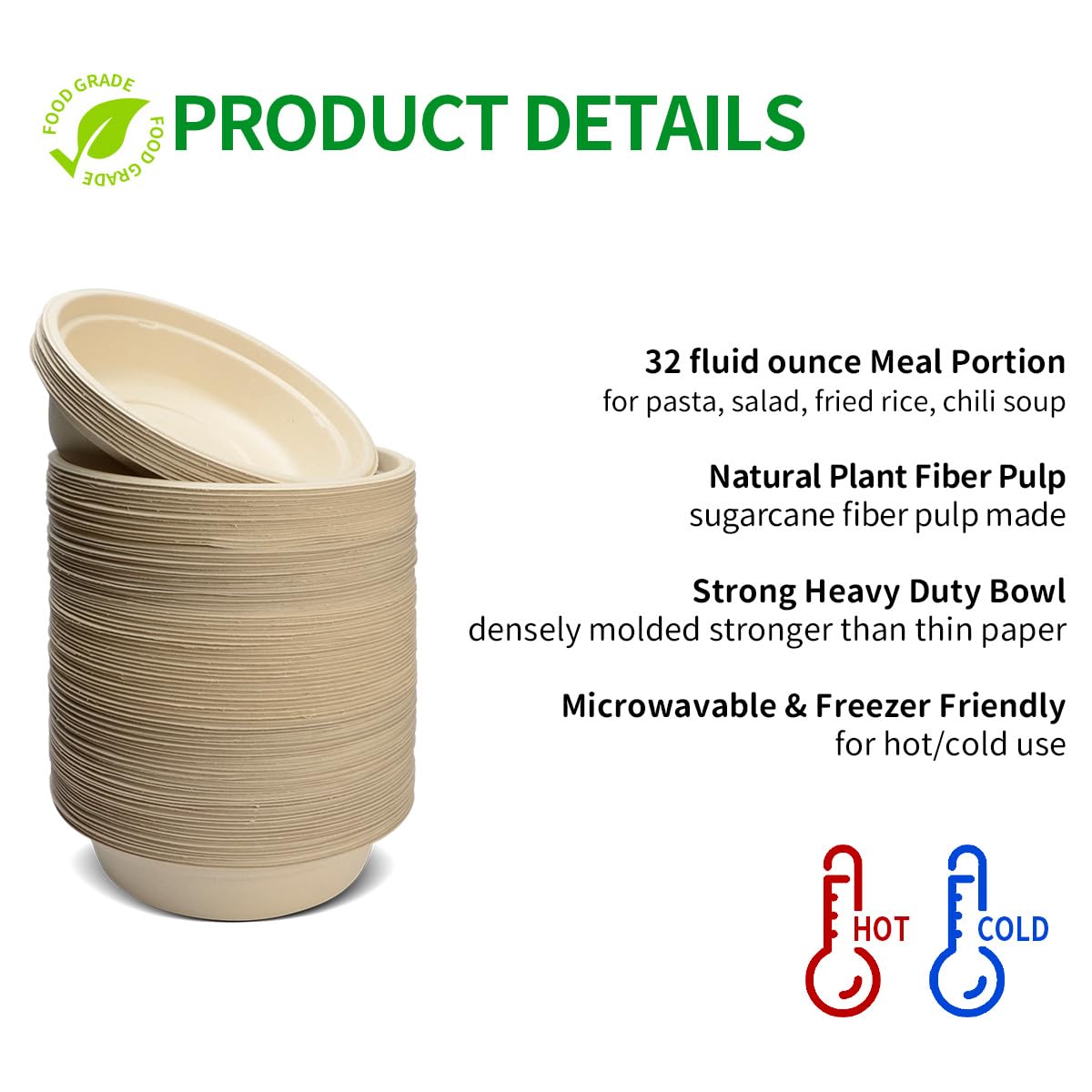 Bloomoon 100-Pack 32 oz Large Disposable Paper Bowls - Heavy Duty, Grease Resistant for Salad, Pasta, Burrito, Lunch & Snacks - Perfect for Parties, Catering, Picnics & Outdoor Events