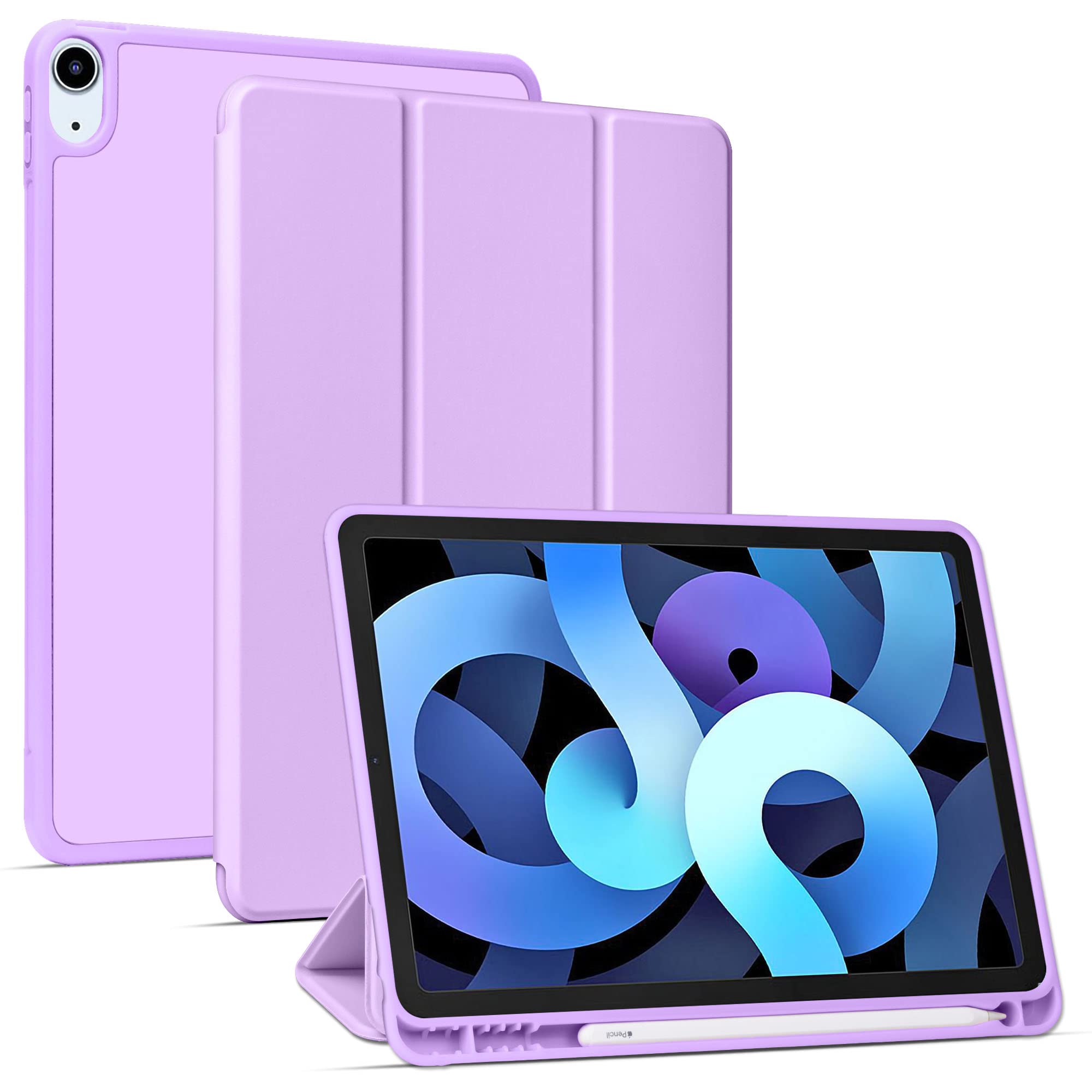 Premium Trifold Smart Case for iPad Air 6th/5th/4th Gen (11-inch 2024 & 10.9-inch) with Kickstand, Auto Wake/Sleep & Apple Pencil Holder - Light Purple | Perfect for Work, School & Travel Protection
