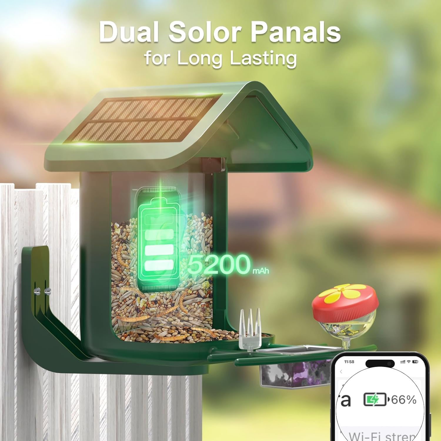 Solar Powered Smart Bird Feeder with 2K Camera - AI Bird Identification, Auto Video Capture, 2.4GHz WiFi - Perfect Backyard Gift for Bird Lovers & Parents (Ideal for Bird Watching, Nature Observation & Outdoor Decor)