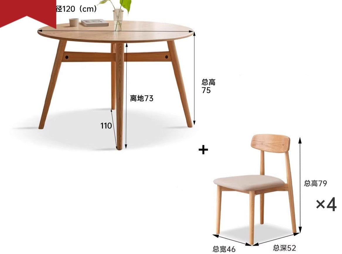 Solid Oak Wood Round Dining Table - Natural Finish, Durable & Stylish for Kitchen, Dining Room, or Outdoor Patio Use