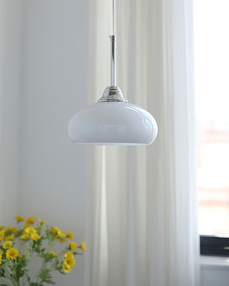 Modern Cream Glass Pendant Light - Elegant Hanging Chandelier for Kitchen Island, Dining Room & Bedroom Lighting - Dimmable LED Ceiling Fixture with Frosted Shade