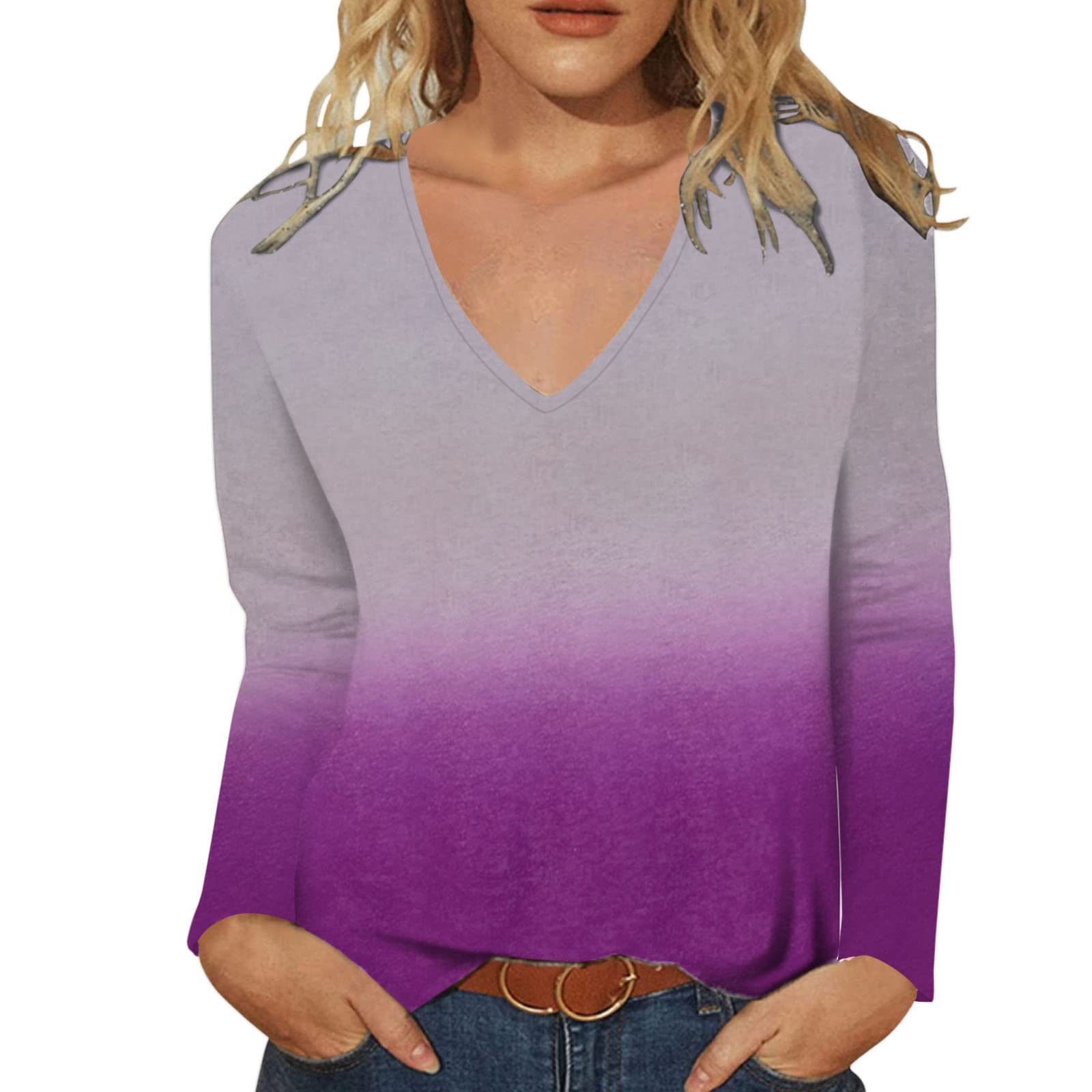 Boho Floral Print Long Sleeve V-Neck Tee Shirt for Women - Casual Summer Tops with Stylish Flower Design - Perfect for Beach Outings, Music Festivals, and Everyday Boho Chic Looks
