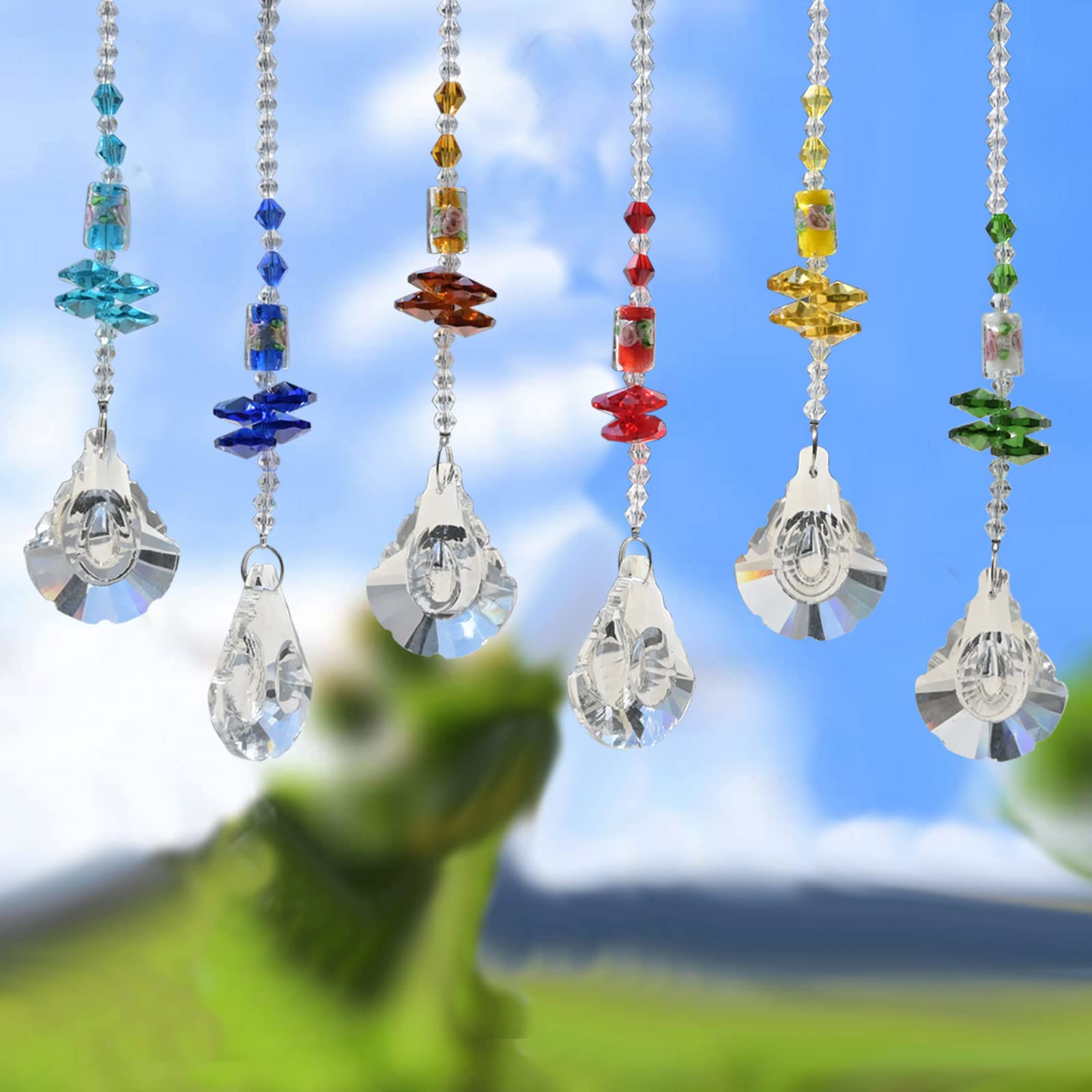 6 Pcs Crystal Window Suncatcher Hanging Ornaments - 50mm Rainbow Maker Prisms for Home Decor, Gifts & Feng Shui - Create Stunning Light Reflections in Living Rooms, Bedrooms & Gardens