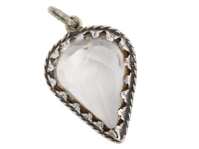 17th Century Antique Silver Rock Crystal Heart Pendant Necklace - Vintage Jewelry for Women, Bridal Gift, Renaissance Fair Costume Accessory