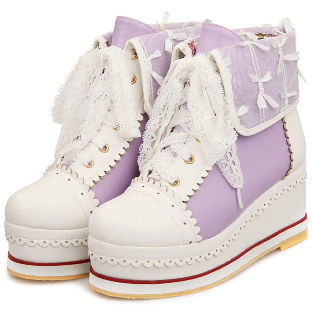 MEILIYA Cute Lolita Platform Boots for Women - Chunky Wedge Ankle Booties with Lace Up Design | Cosplay Shoes, Gothic Fashion & Kawaii Outfits | Perfect for Halloween Costumes, Anime Conventions & Daily Streetwear