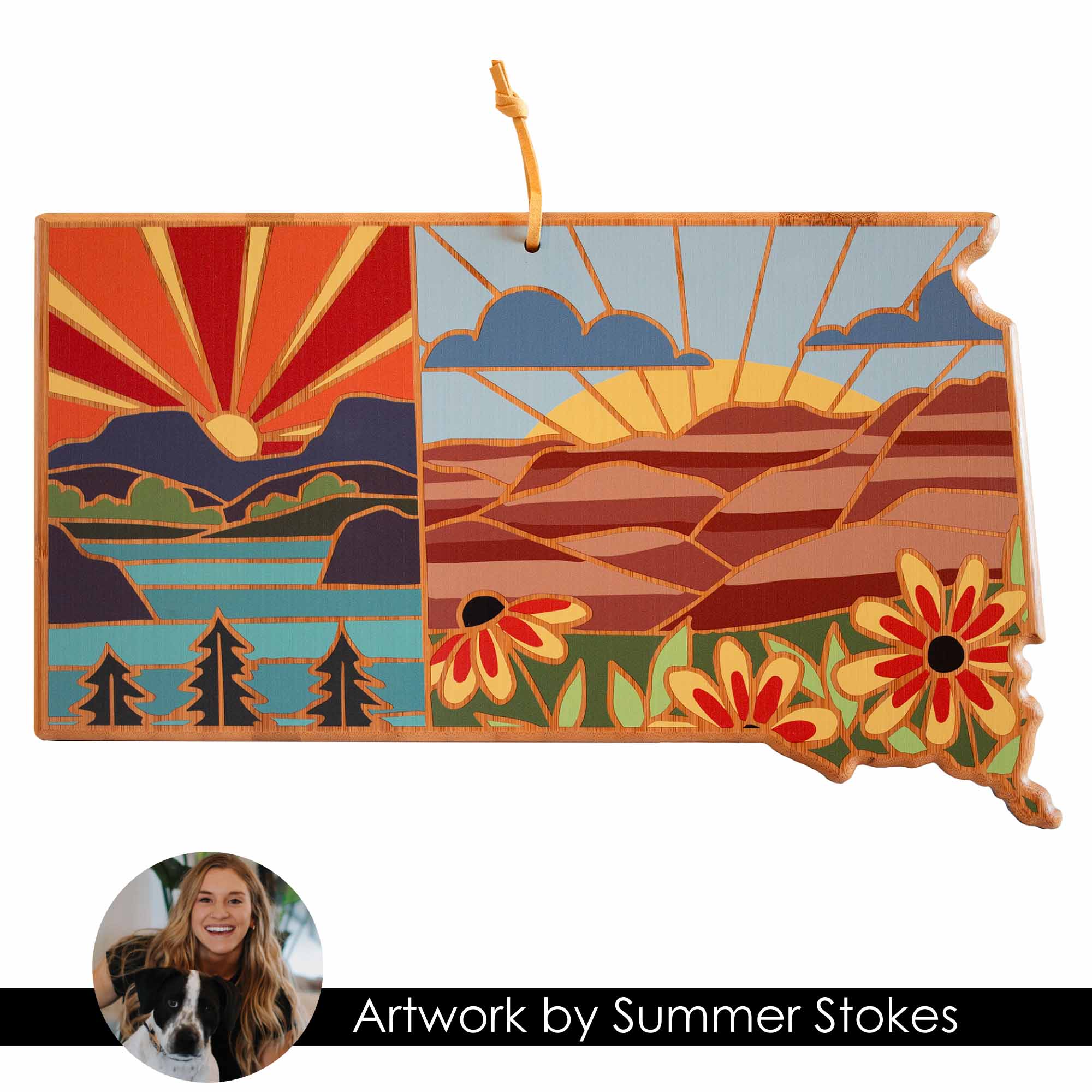 Handcrafted South Dakota Themed Wooden Cutting Board - Summer Stokes Artwork - Perfect for Kitchen Decor, Gift Giving & Serving Charcuterie