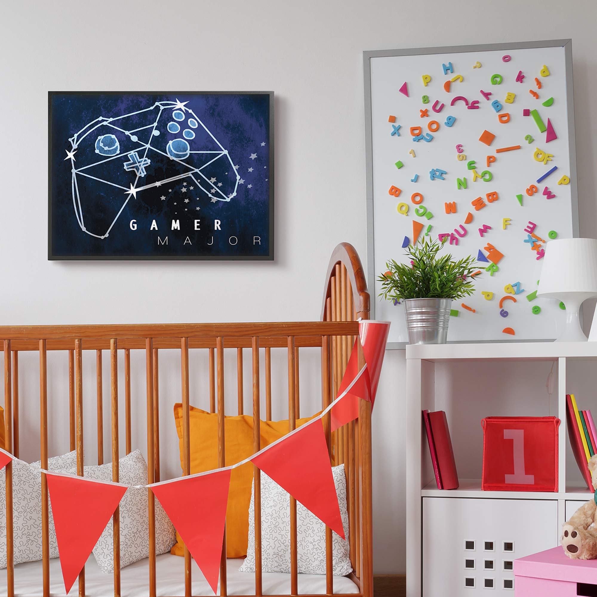 Stupell Industries Gamer Major Phrase Controller Constellation Outer Space Wall Art - Black Framed 24x30 by Daphne Polselli | Perfect for Gaming Rooms & Space-Themed Decor