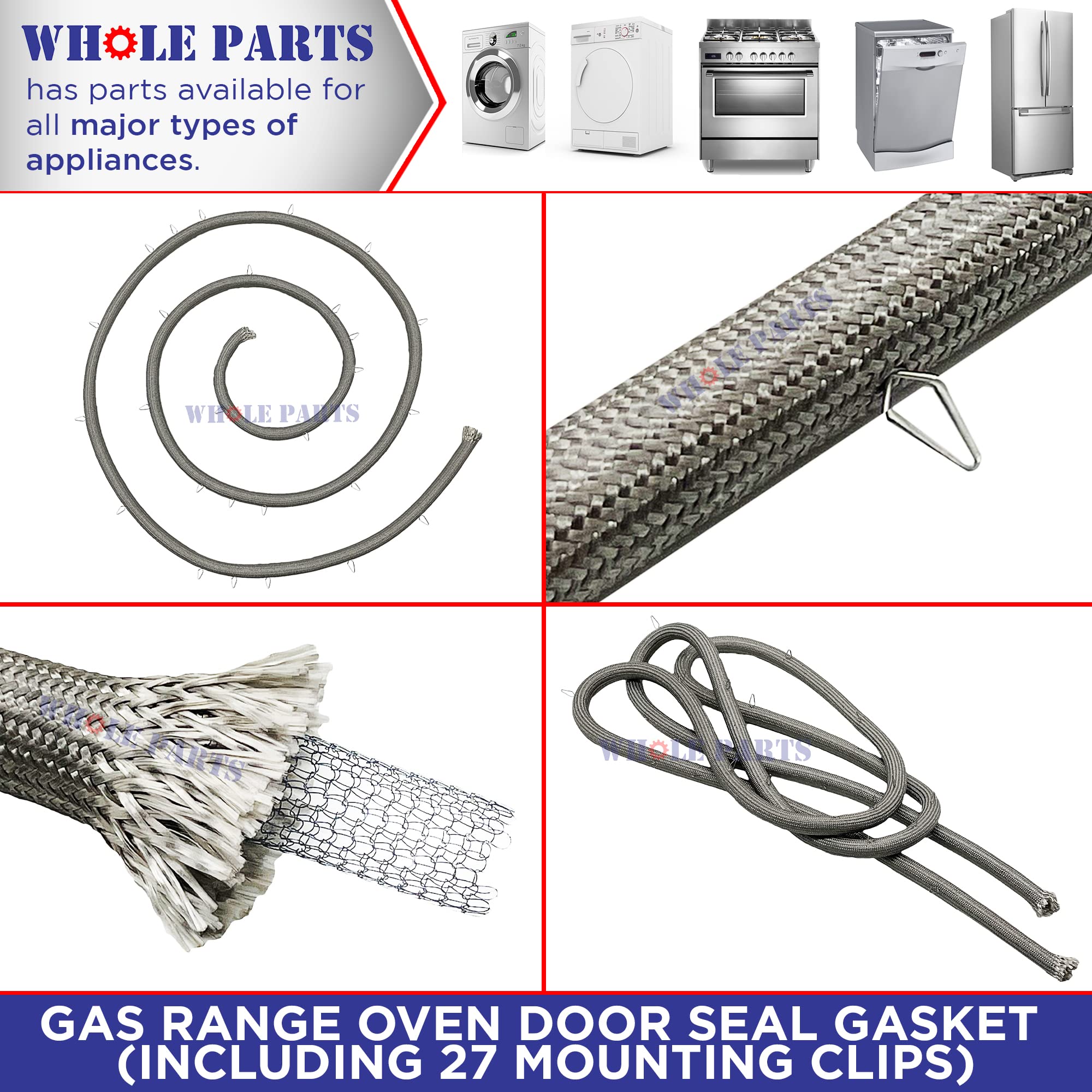 Samsung Gas Range Oven Door Seal Gasket Replacement - DG63-00255B with 27 Mounting Clips | Compatible with Select Samsung Ranges & Ovens | Perfect for Kitchen Repairs & Appliance Maintenance