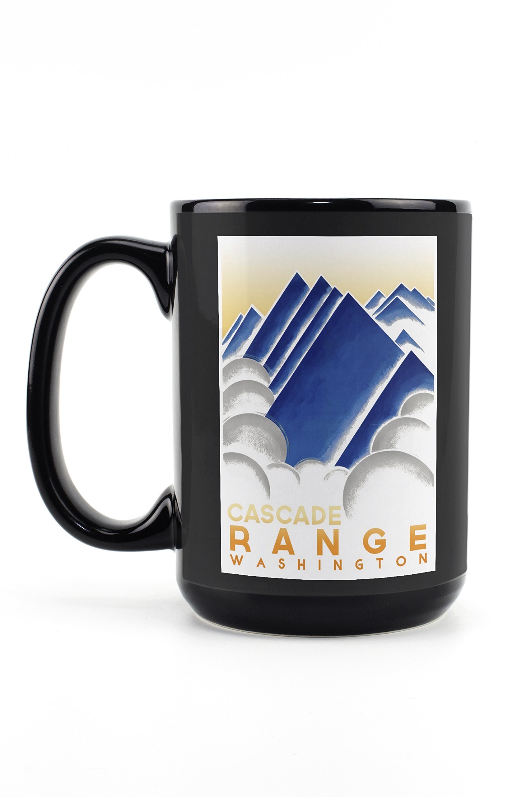 15oz Black Ceramic Coffee Mug with Washington Cascade Range Mountain Peaks Design - Dishwasher & Microwave Safe - Perfect for Home, Office or Camping Use
