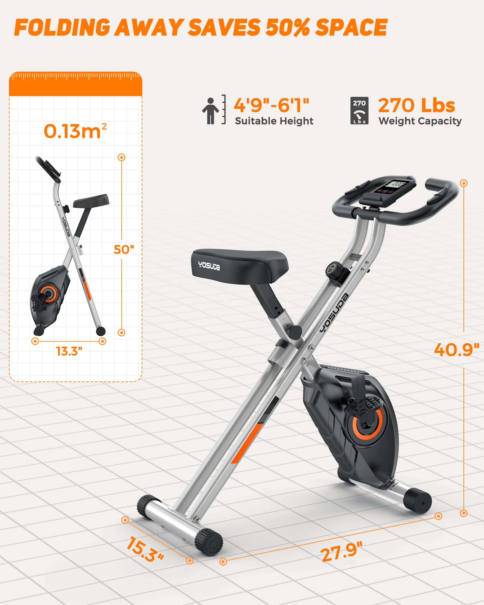 YOSUDA Folding Exercise Bike for Home Workouts - Adjustable Stationary Bike with LCD Monitor | Compact Foldable Design for Small Spaces | Perfect for Cardio, Weight Loss & Indoor Cycling Training