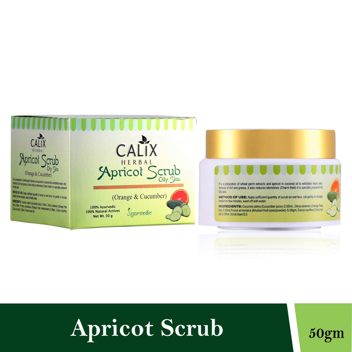 Calix Herbal Apricot Facial Scrub - Exfoliating & Pore Cleansing Face Wash with Cucumber & Orange Extracts for Blackhead Removal (50g) - Perfect for Daily Skincare Routine & Acne-Prone Skin