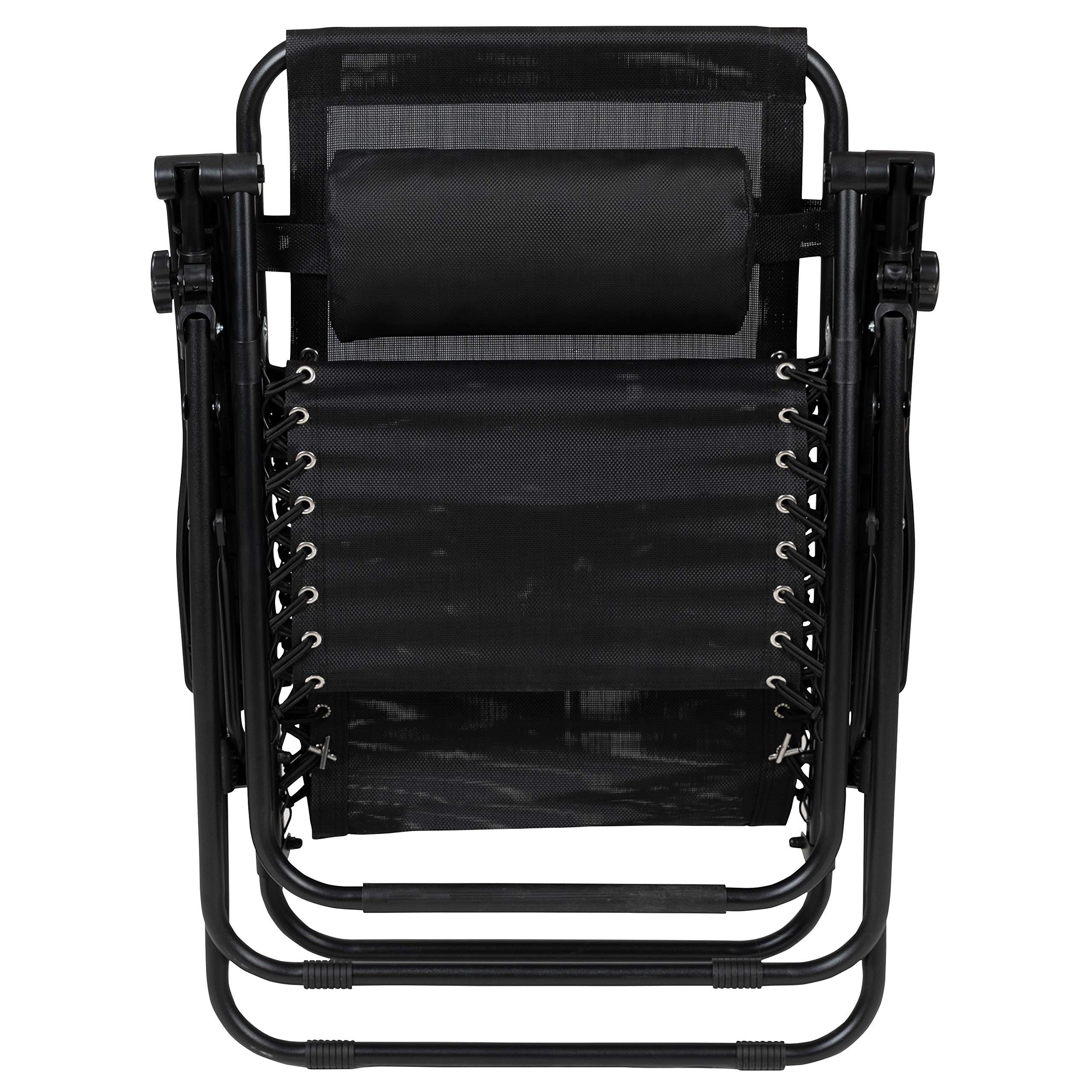 EMMA + OLIVER 2 Pack Adjustable Zero Gravity Lounge Chairs with Mesh Fabric & Cup Holder Tray - Outdoor Patio Furniture for Poolside, Beach, Garden Relaxation - Black