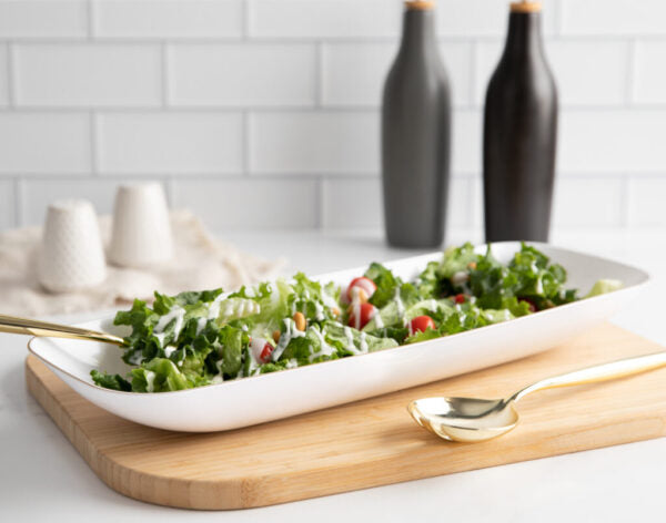 White and Gold Organic Rectangular Plastic Salad Bowl - 1 Count | Eco-Friendly Serving Dish for Healthy Meals, Parties & Picnics