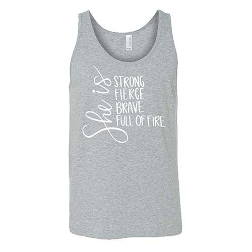 Unisex She Is Strong Fierce Brave & Full Of Fire T-Shirt - Inspirational Motivational Shirt for Women & Men - Perfect for Workouts, Gym, Casual Wear & Empowerment Events