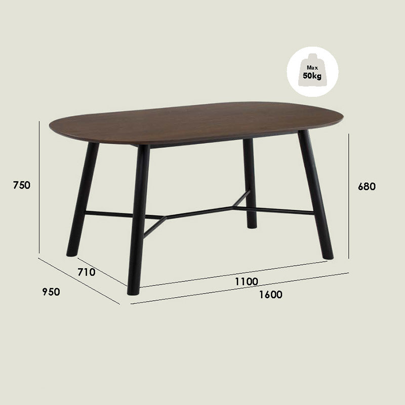 HAROLD 160cm Walnut & Black Dining Table - Modern Wooden Kitchen Table for Small Spaces, Dining Room, and Family Gatherings