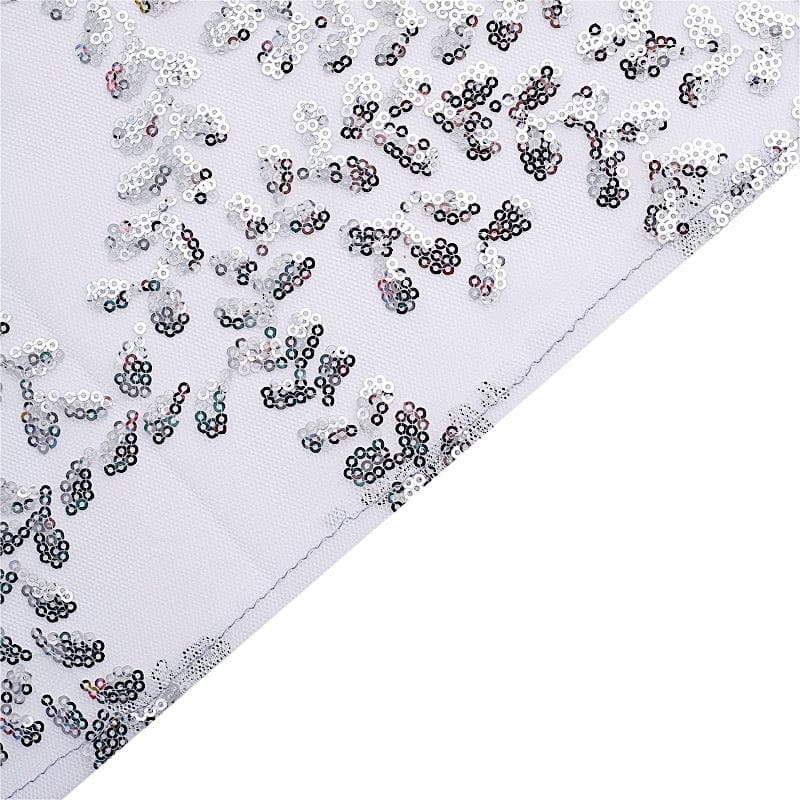 20 x 20 Inch Embroidered Sequin Tulle Table Napkins - Elegant Sheer Fabric Dinner Napkins for Wedding, Party, and Special Occasion Decorations