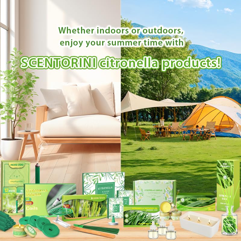 SCENTORINI Citronella Incense Sticks - 120 PCS Natural Lemongrass Mosquito Repellent for Outdoor, Garden, Patio, Camping - Perfect for Summer Nights and Bug-Free Relaxation