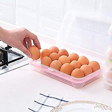 Portable 15-Grid Egg Storage Container - Transparent Plastic Refrigerator Organizer Tray with Handle for Fresh Eggs (Pack of 1) - Perfect for Kitchen, Camping, and Farm Fresh Egg Storage