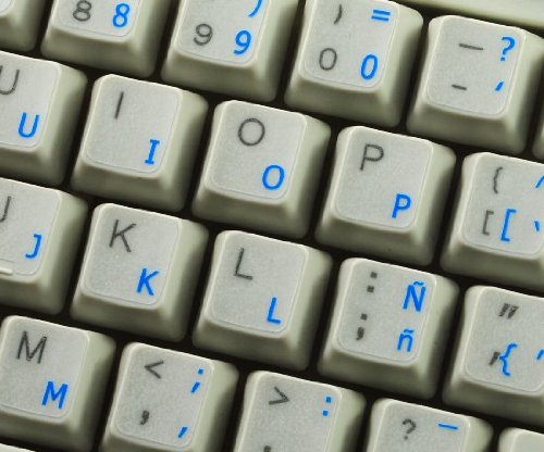 Spanish Traditional Keyboard Stickers - Blue Letters on Clear Background for PC, Laptop & Notebook | Perfect for Typing in Spanish at Home or Office