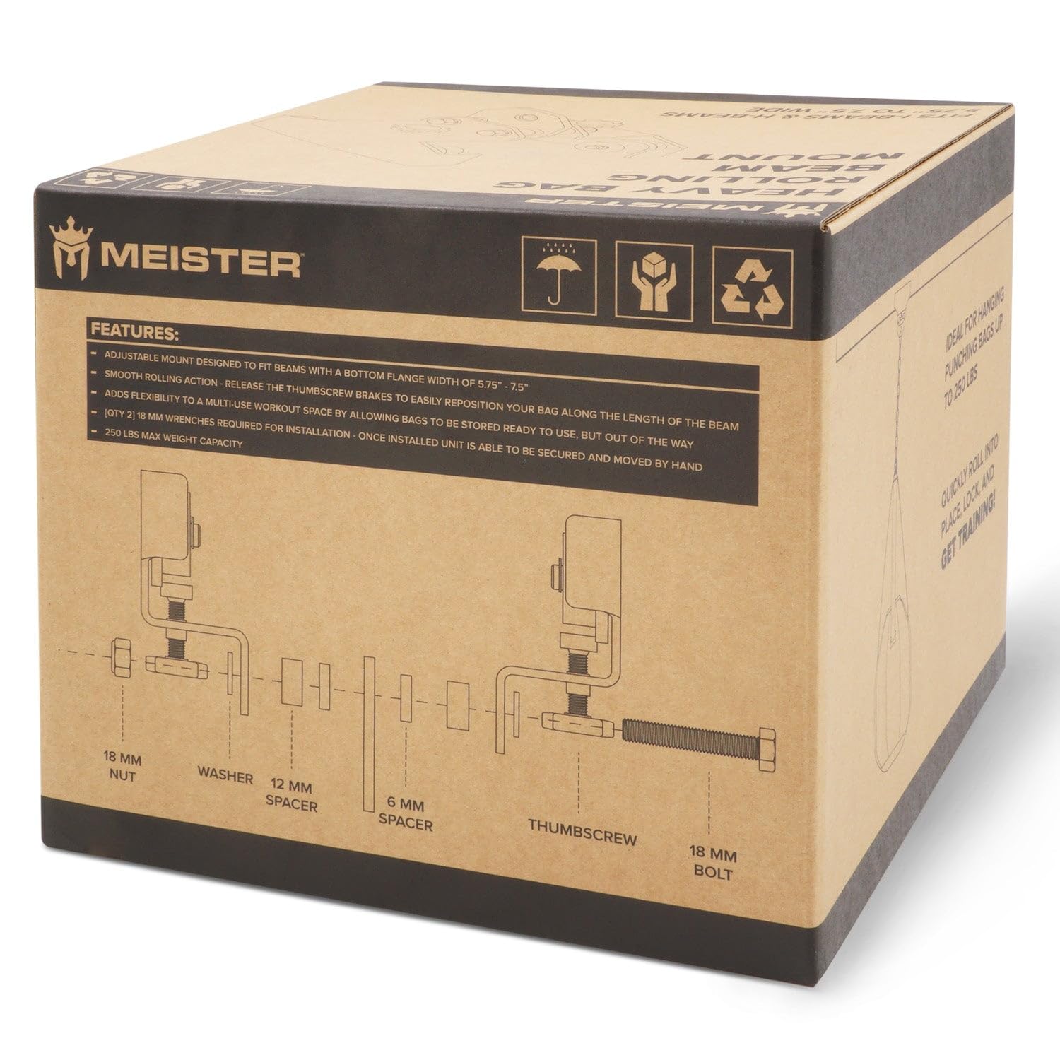 Meister Rolling Beam Mount with Brakes - Heavy Duty Boxing & MMA Bag Stand for Home Gym, Training Studio, and Martial Arts Dojo