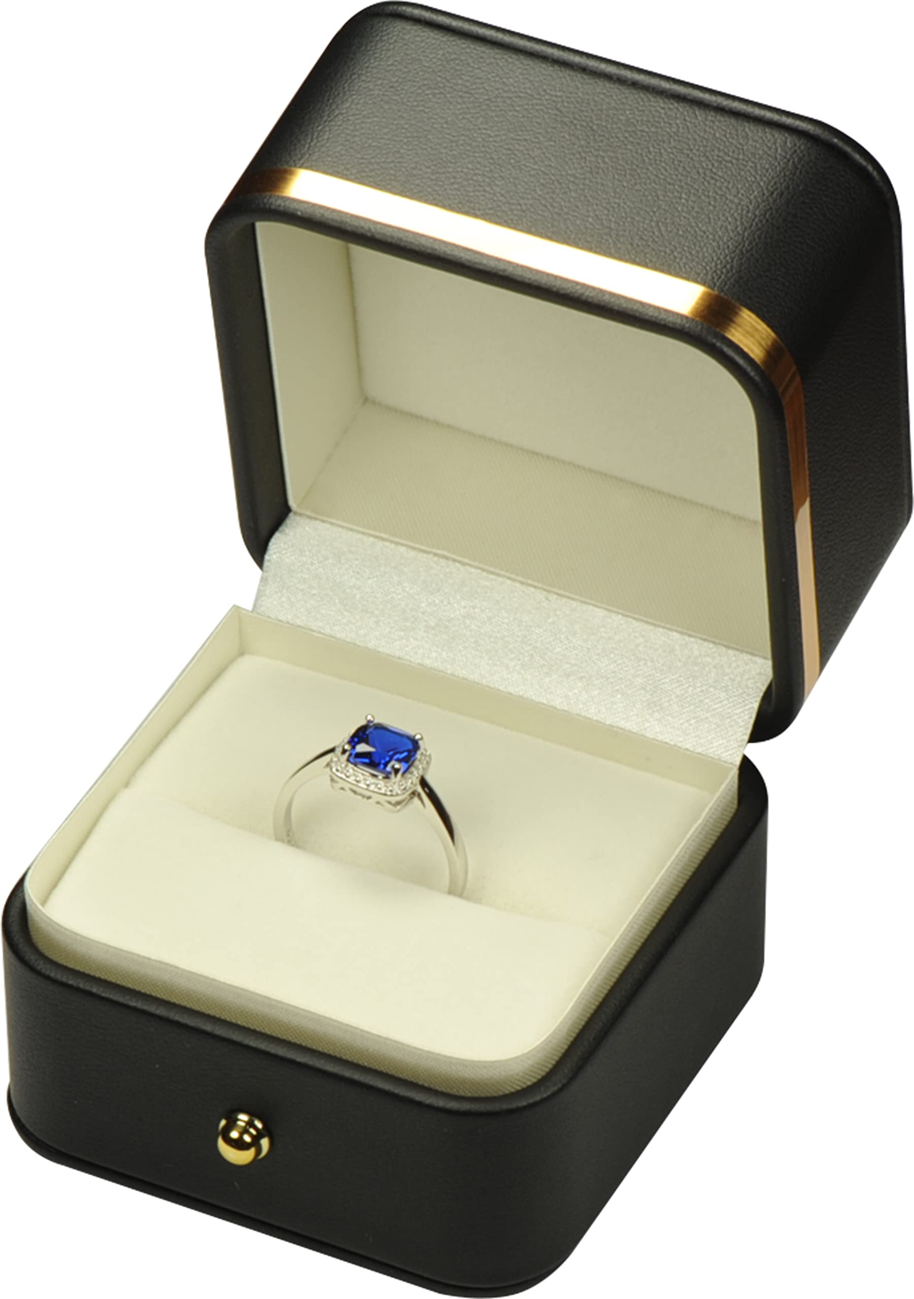 Luxury Black PU Leather Ring Box with Gold Trim - Elegant Engagement & Wedding Proposal Jewelry Gift Holder for Men & Women - Perfect for Proposals, Anniversaries, and Special Occasions
