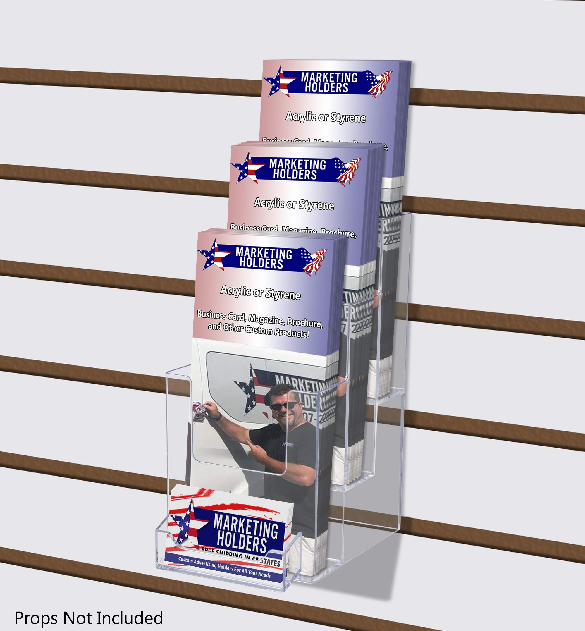 10 Pack Clear Acrylic Slatwall Brochure Holders - 3 Tier Display Rack for 4