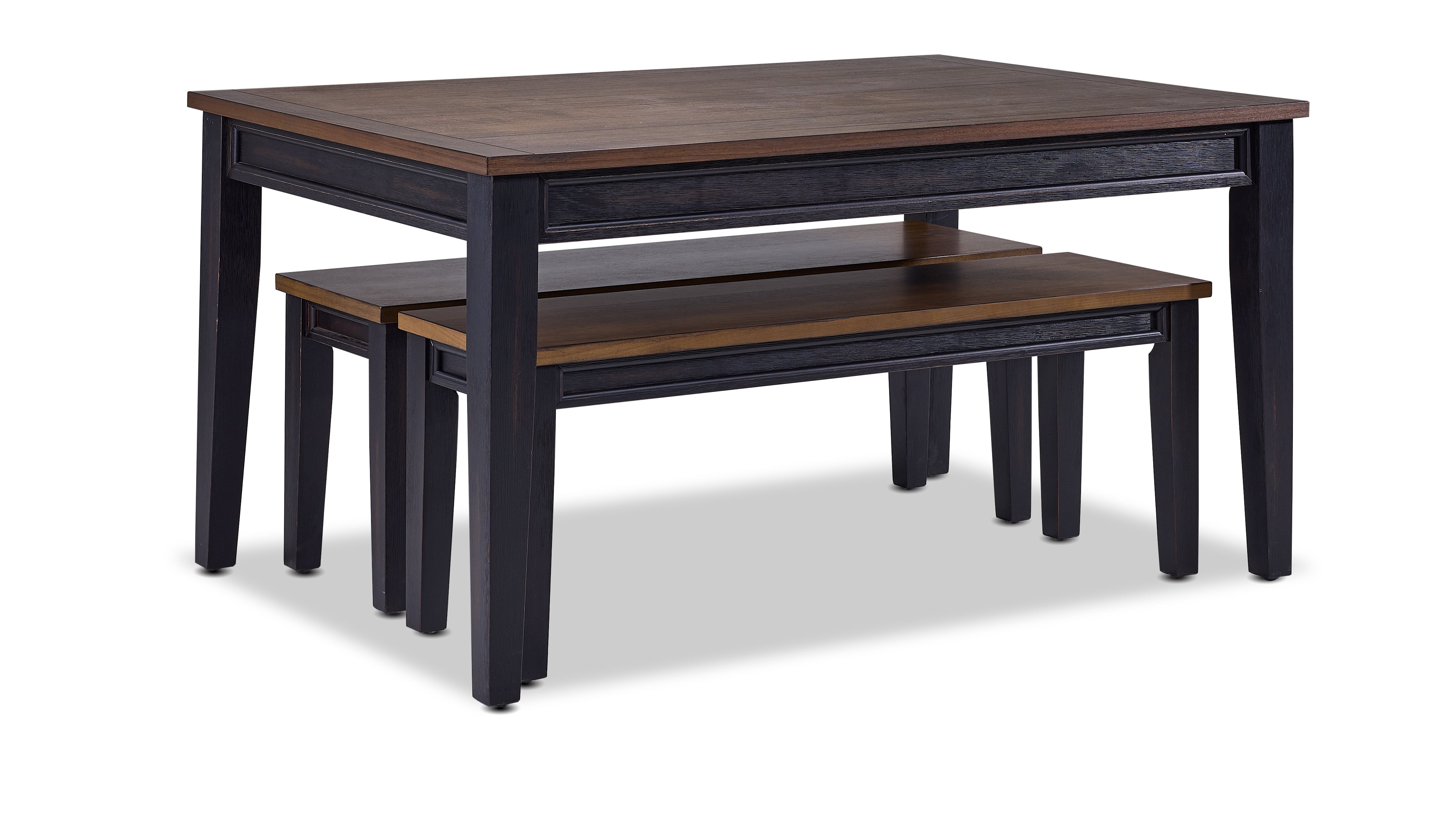 Caylie Noir 3-Piece Dining Set with Benches in Ebony & Driftwood - Perfect for Patio, Garden, and Outdoor Dining Areas