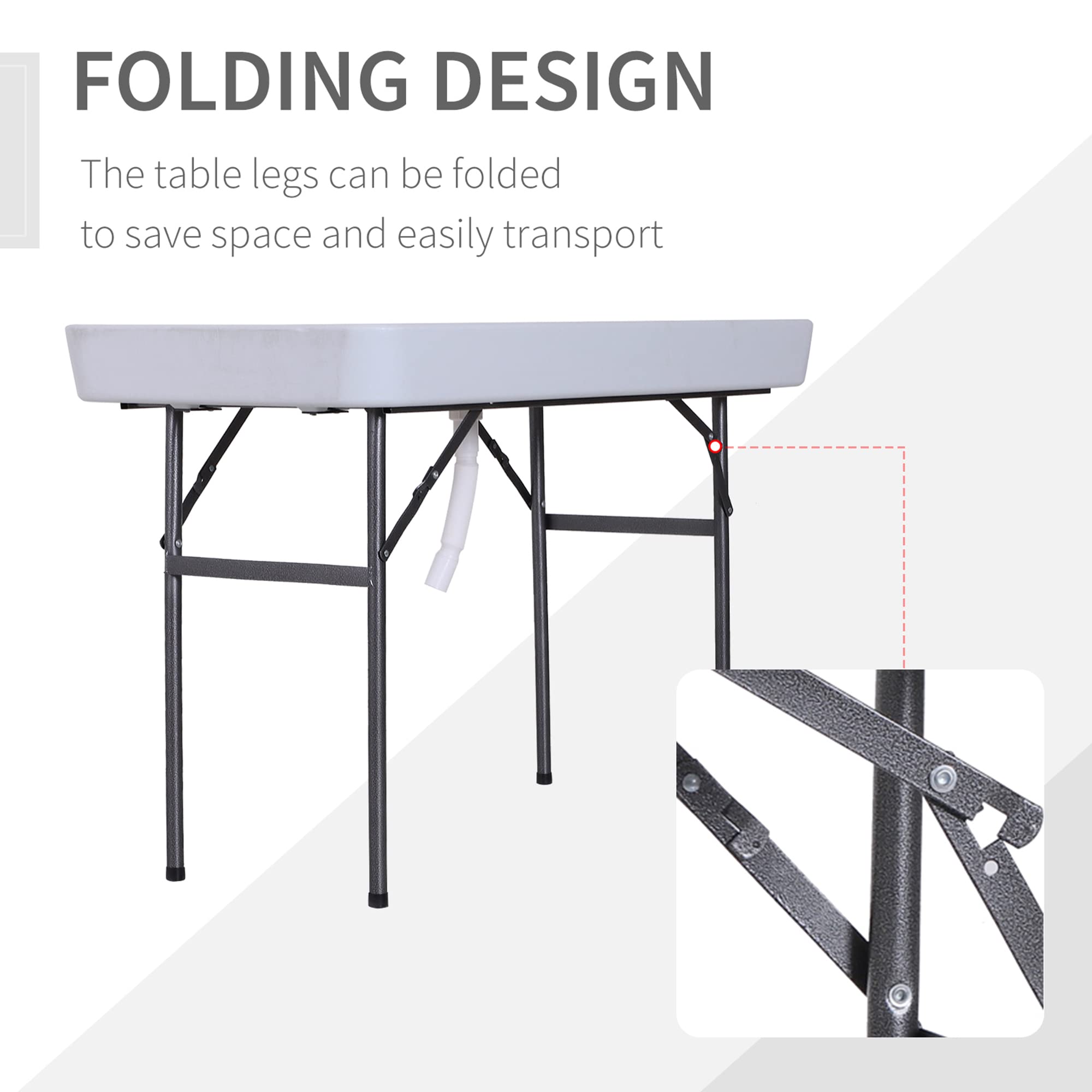 Outsunny 4FT Portable Folding Fish Cleaning Table with Sink - Lightweight Camping, Picnic & Outdoor Kitchen Prep Station for Fishing, BBQ & Party Use