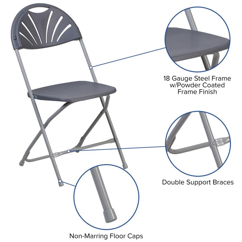 Hercules Series 650 lb Capacity Heavy Duty Black Plastic Folding Chair - Perfect for Outdoor Events, Camping, Beach, and Backyard Gatherings