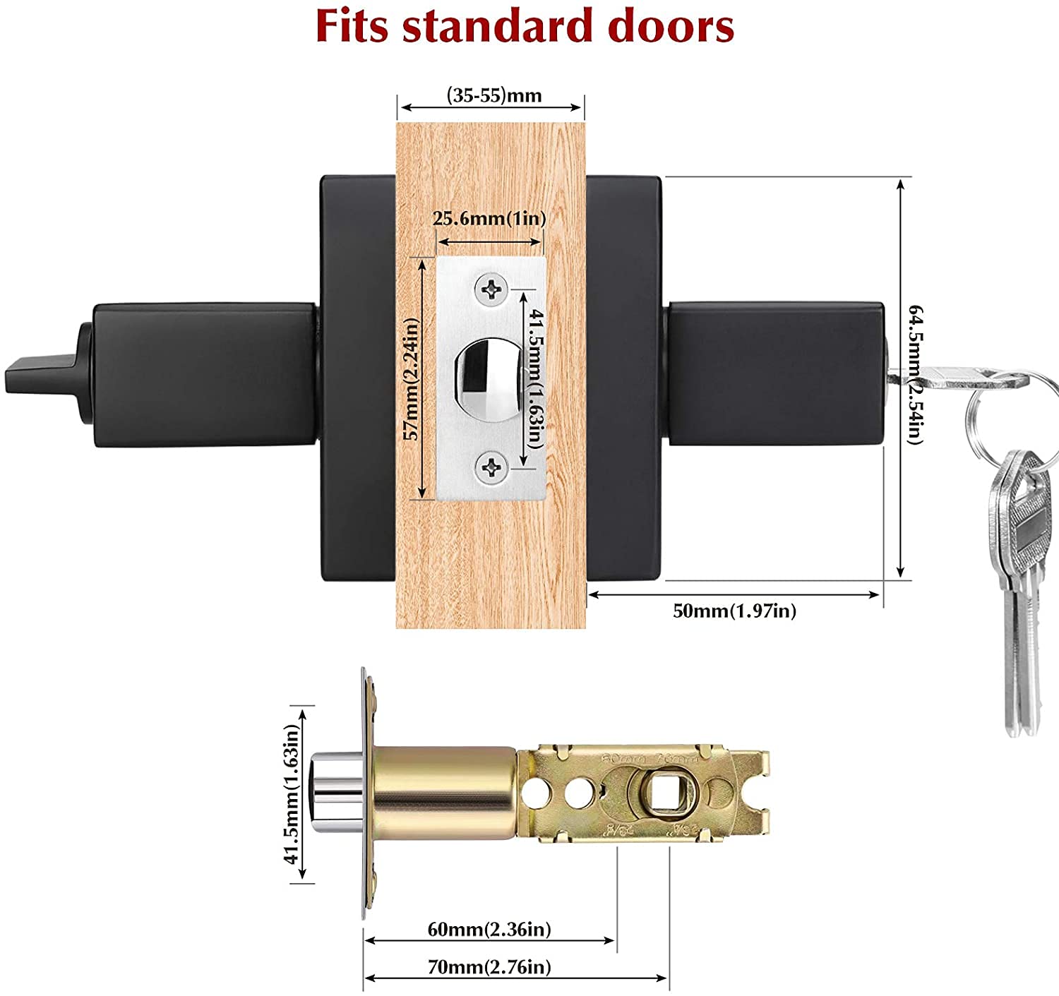 Homdiy Heavy Duty Black Exterior Door Handle Lever with Lock & Keys - Left/Right Handed Reversible Entry Door Handle Set (3 Pack) - Perfect for Home, Office & Commercial Security