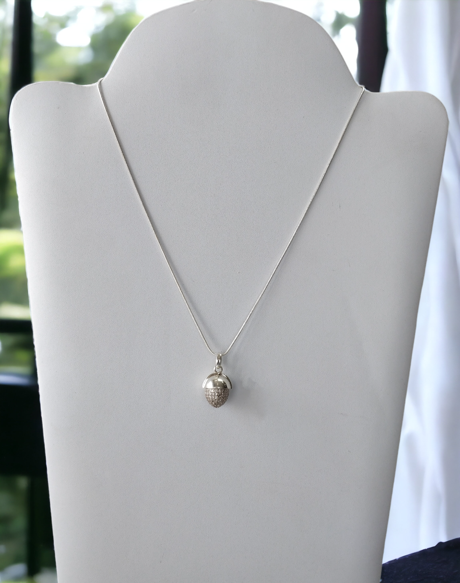 Cubic Zirconia & 925 Sterling Silver Necklace - 8.52g Medium Bullet Pendant with 18.5