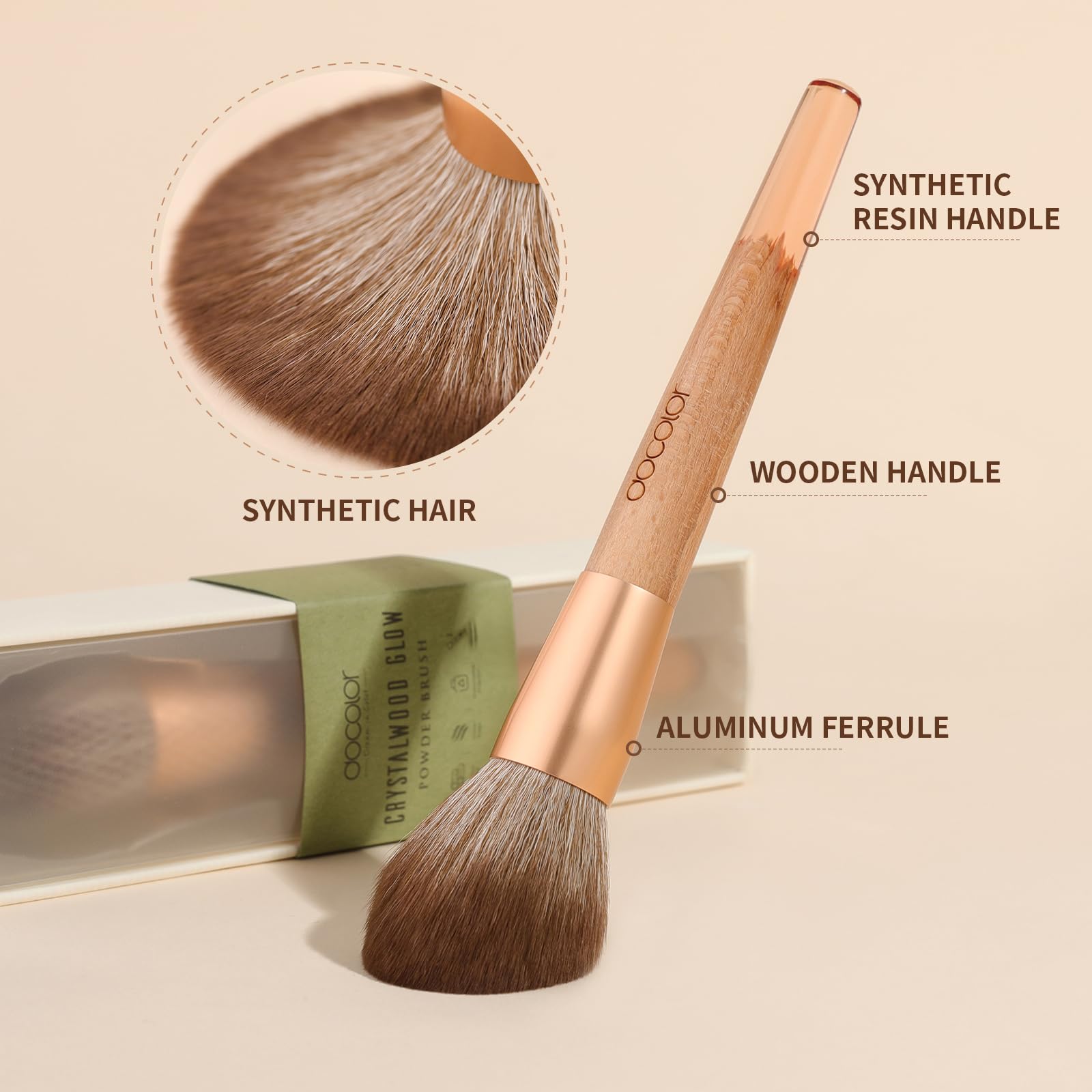 docolor Large Powder Brush for Setting Powder, Bronzer & Blush - Vegan Makeup Brush with Synthetic Bristles | Full Face Coverage, Cruelty-Free & Gift Box Included | Perfect for Professional Makeup & Everyday Beauty Routine