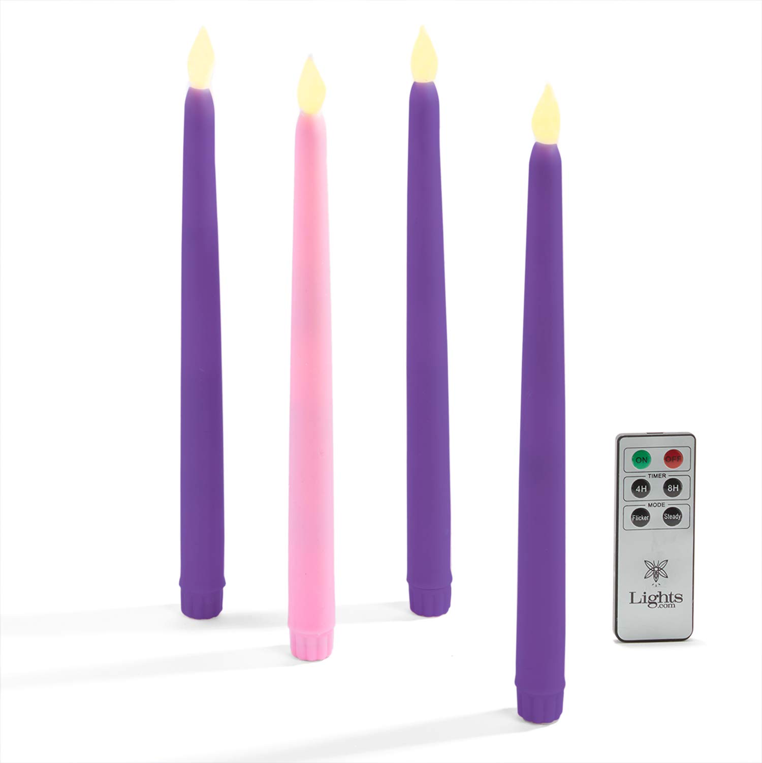 Battery Operated Flameless Candles Set - 10 Inch Purple & Pink for Advent Wreath & Lent Decor