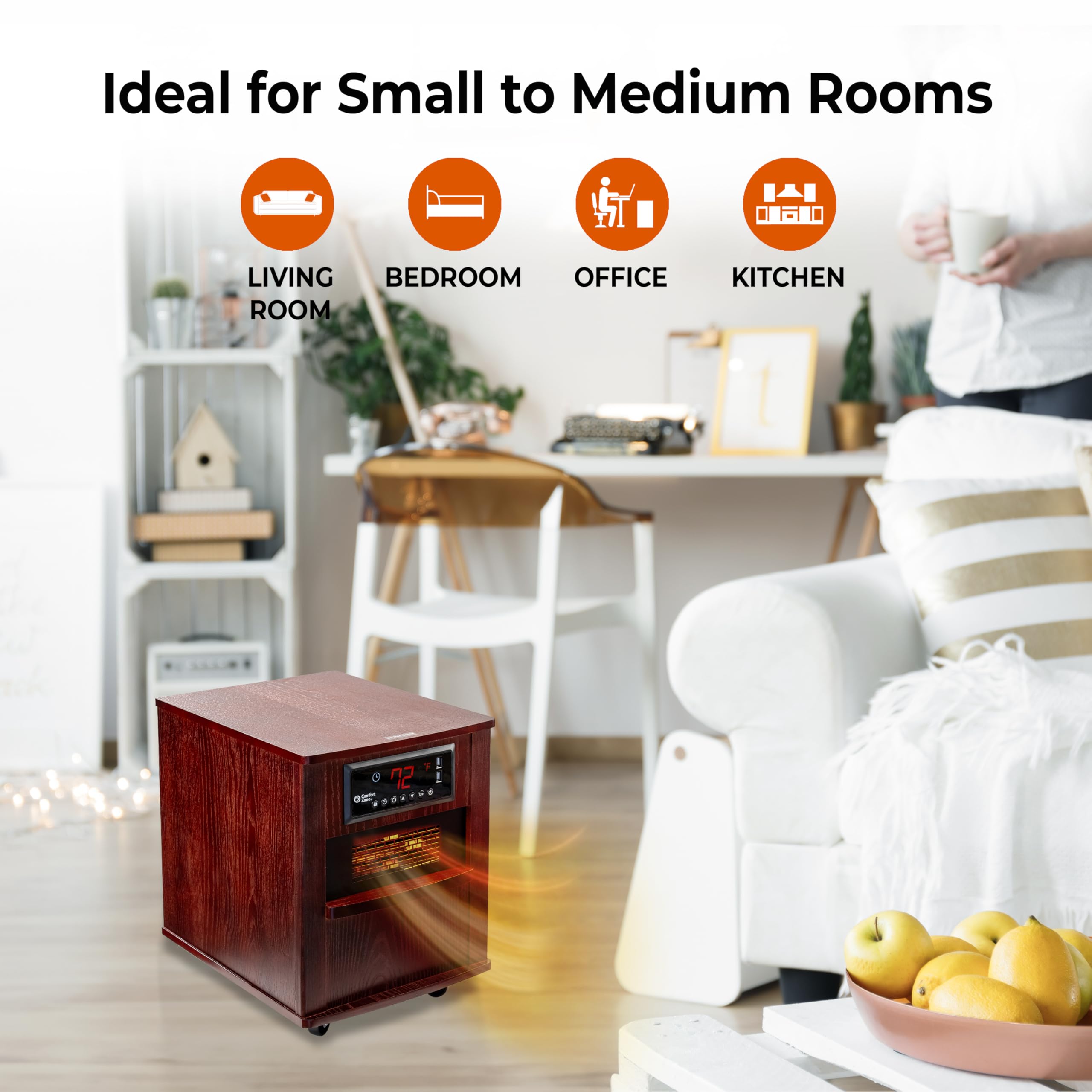 1500W Infrared Quartz Space Heater with Remote, USB Ports & Safety Features - 20 Inch Cabinet Heater for Home, Office & Indoor Use | CZ2062C | Perfect for Bedrooms, Living Rooms & Workspaces