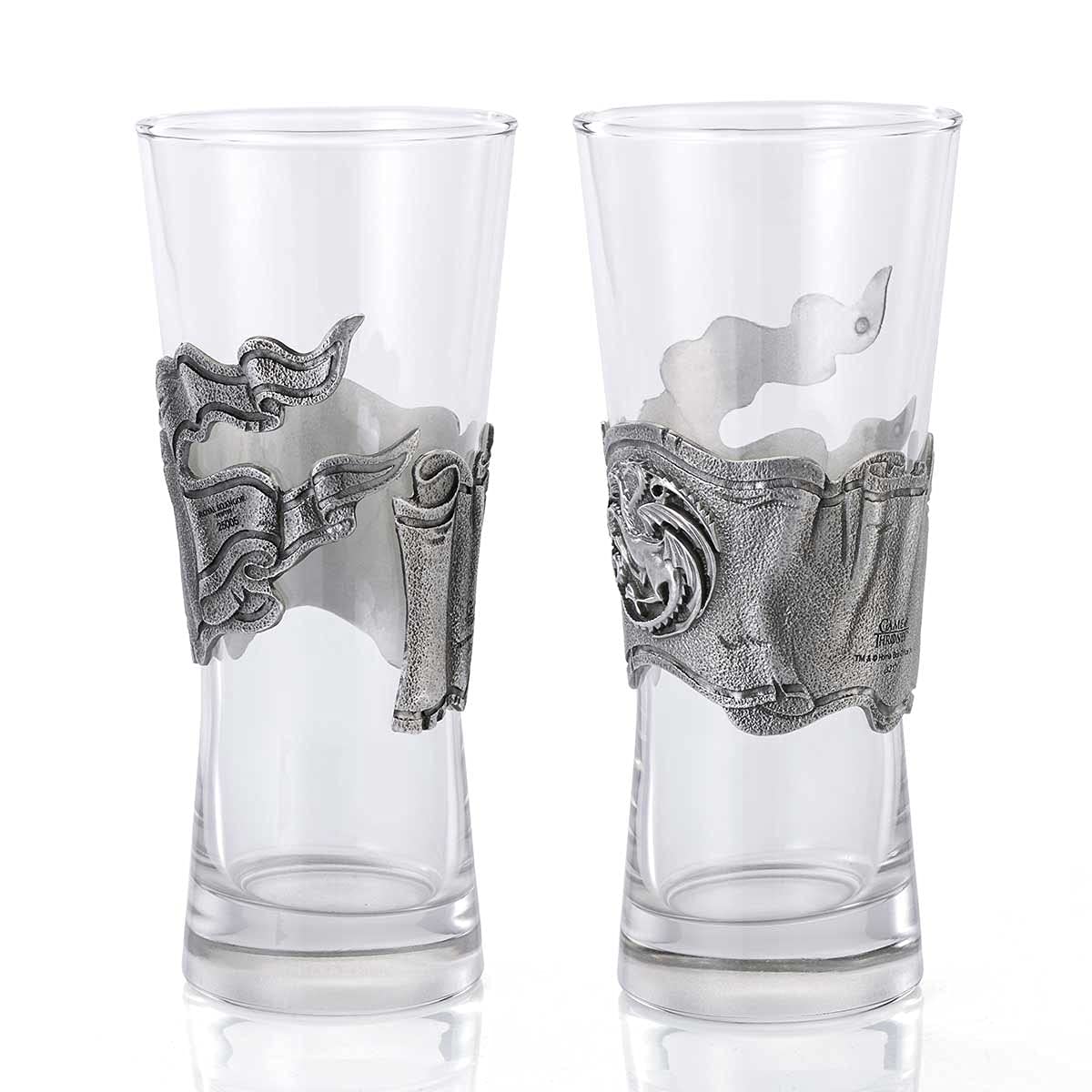 Royal Selangor Handcrafted Game of Thrones Pewter Beer Glasses Set - Ice & Fire Pilsner Pair (Gift for Fans, Medieval-Themed Parties, Collectors & Home Bar Decor)