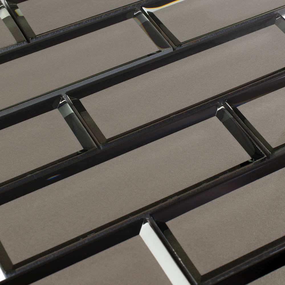 Glass Subway Tile with Inverted Bevel - Graphite 2x6 Inch - Modern Kitchen Backsplash & Bathroom Wall Decor