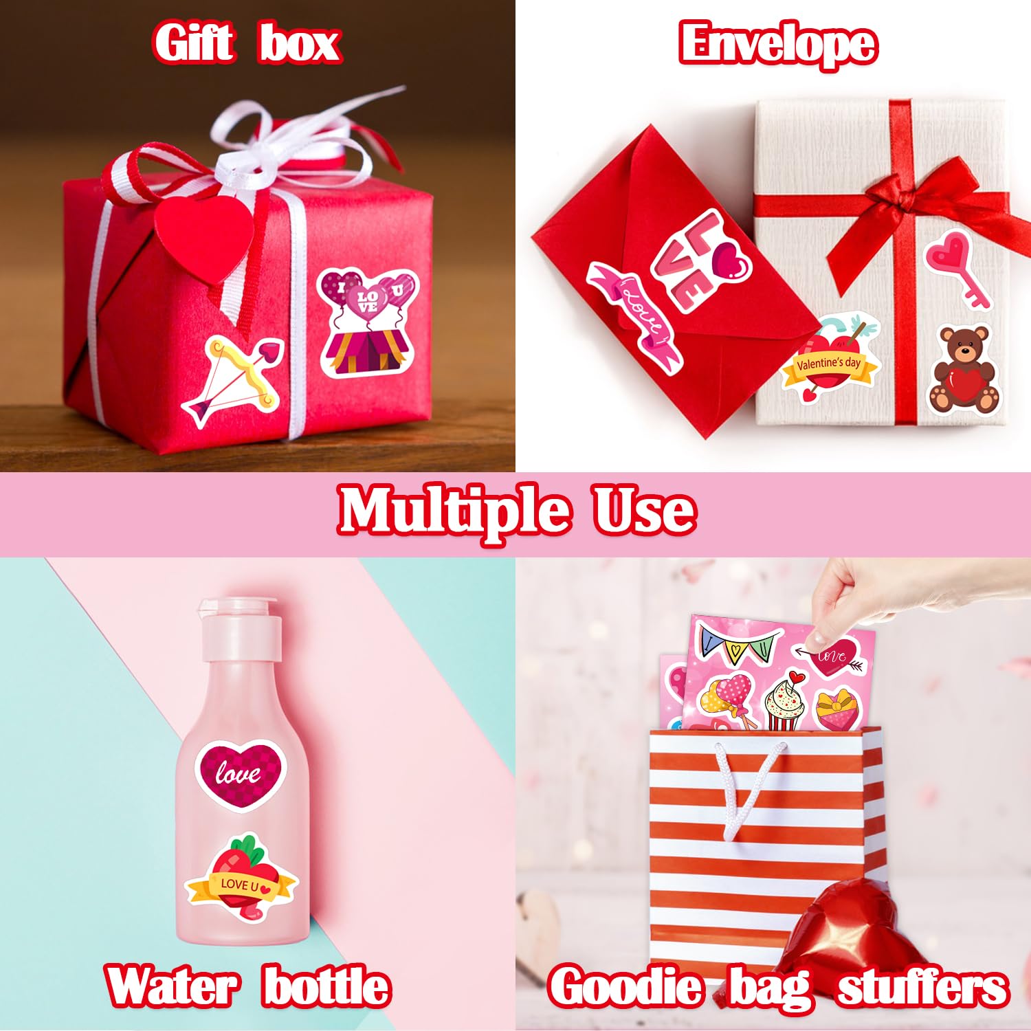 Partywind 32 Sheets (526 PCS) Valentine's Day Stickers - Heart Love Labels for Kids Crafts, DIY Valentine Decorations, Party Supplies & Classroom Activities - Perfect for Scrapbooking, Gift Wrapping & Valentine's Day Favors