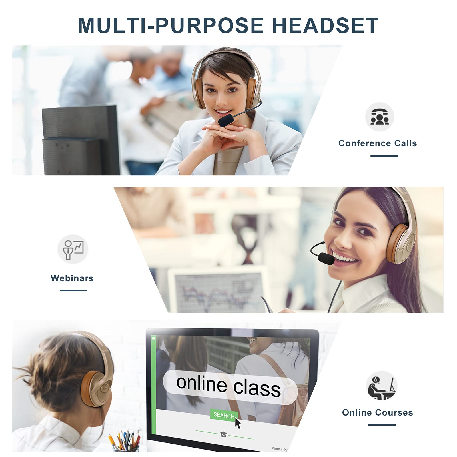 Premium USB Headset for Zoom & Microsoft Teams Meetings - Noise-Canceling Over-Ear Headphones with Mic Mute Button & Volume Control - Ideal for Video Conferencing, Remote Work & Dragon Speech Recognition (Gold)