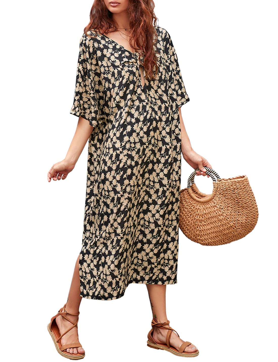 AILUNSNIKA Women's Beach Cover Up - Long Turkish Kaftan Dress for Swimwear, Bikini, Pool & Vacation | Lightweight Summer Dress for Beach Parties, Resort Wear & Tropical Getaways