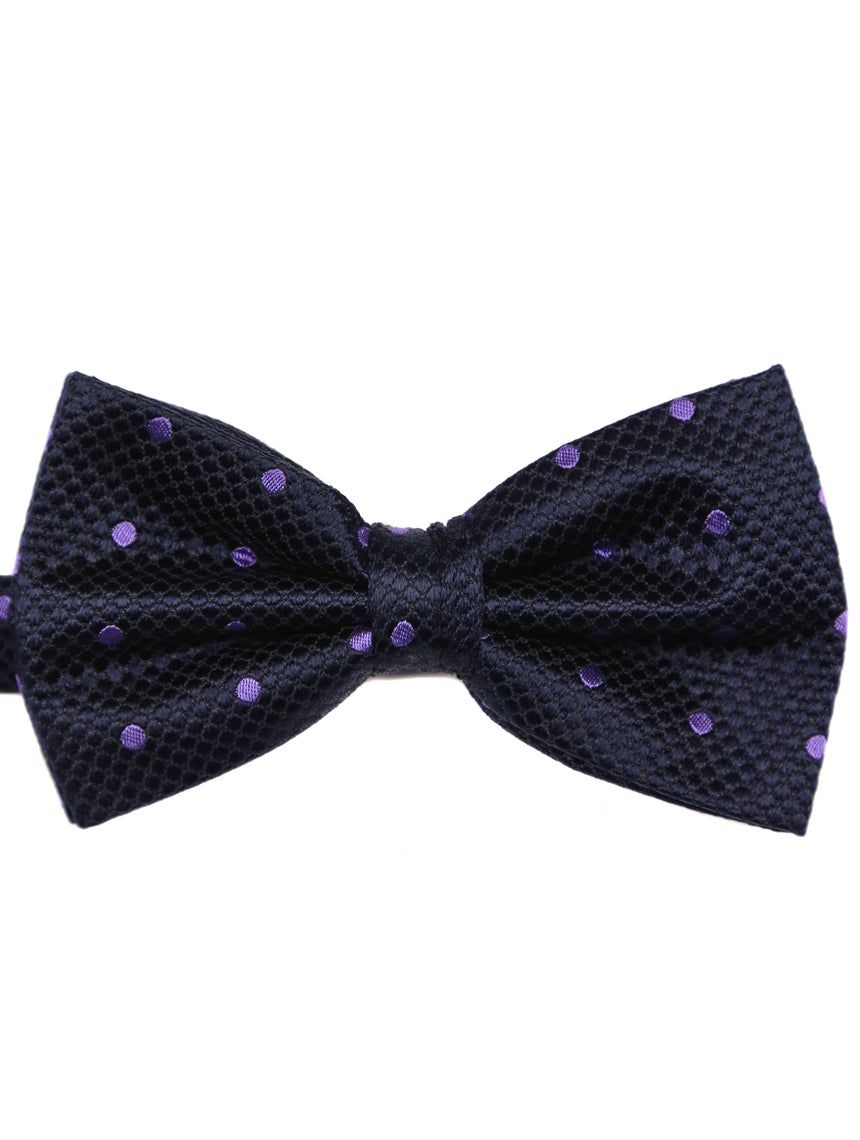 DÉCLIC Classic Spot Bow Tie for Men - Navy & Lavender Silk Necktie - Perfect for Weddings, Prom, Formal Events & Special Occasions