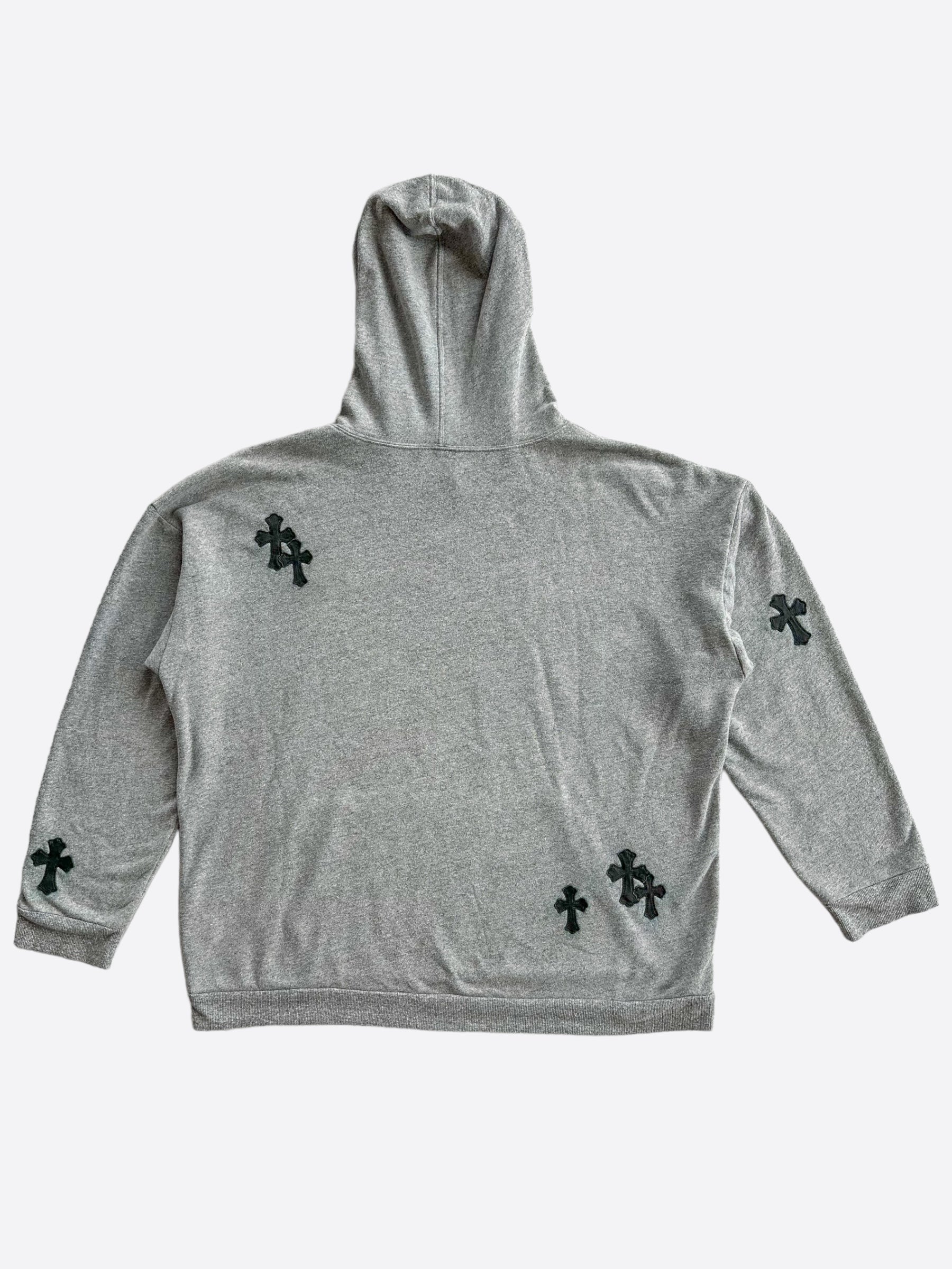 Chrome Hearts Grey & Black Cross Patch Hoodie for Men & Women - Gothic Streetwear Fashion for Casual Wear & Layering