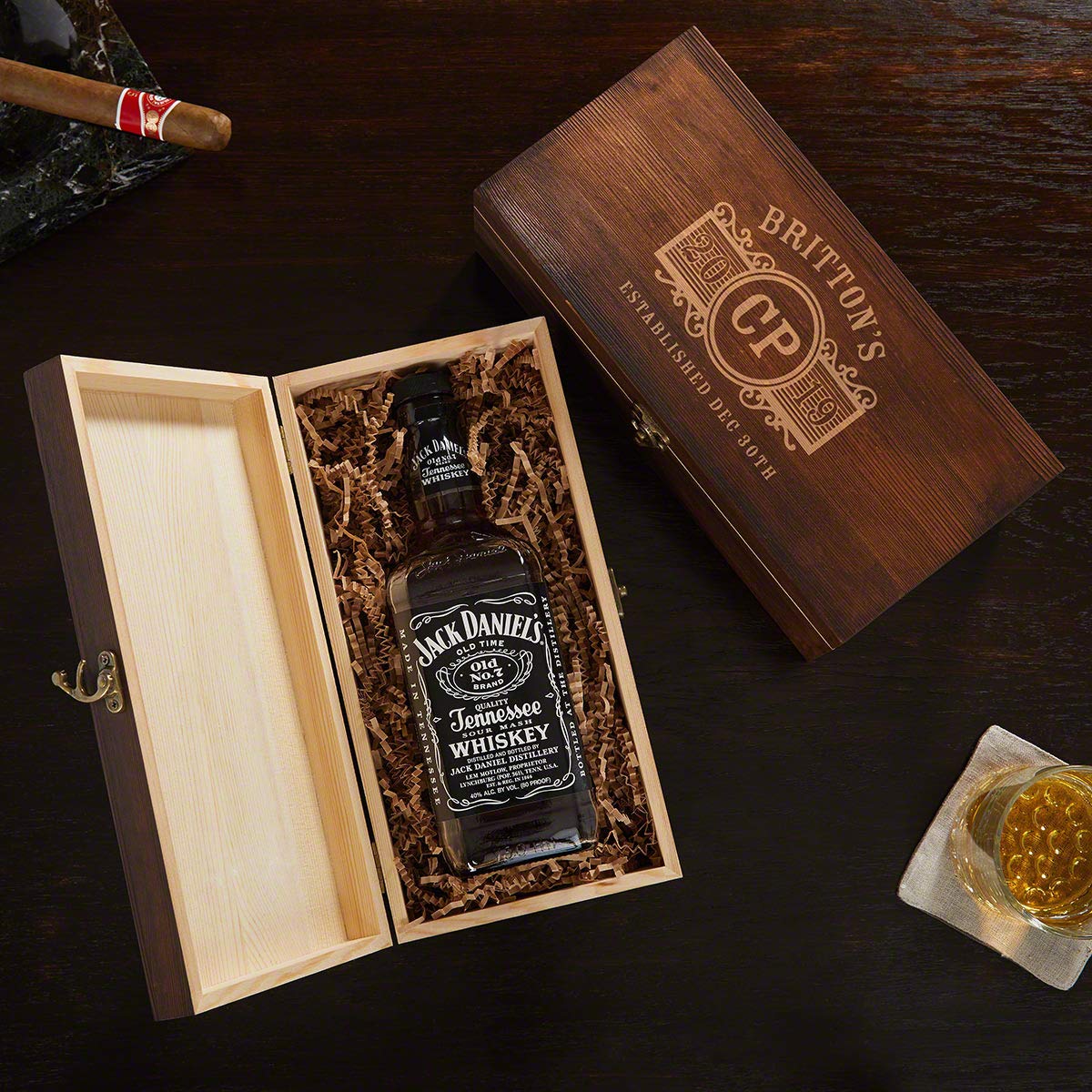 Personalized Wooden Liquor and Whiskey Gift Box by HomeWetBar - Custom Engraved Present for Anniversary, Birthday & Housewarming - Perfect for Whiskey Lovers & Home Bars
