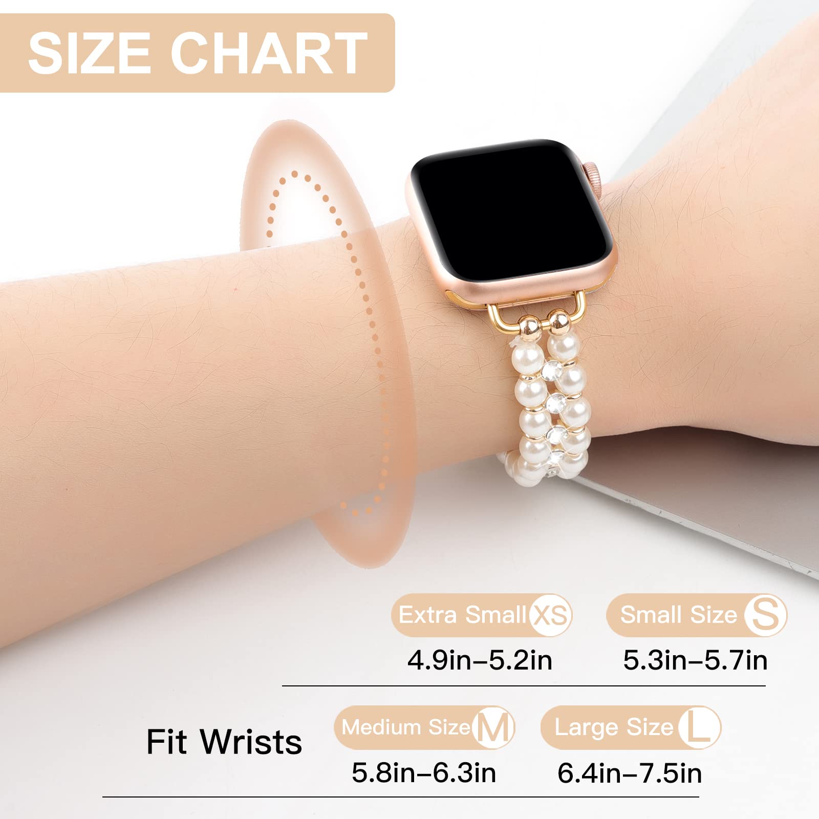 Sparkling Elastic Pearl Beaded Stretch Band for Apple Watch 38mm 40mm 41mm - Diamond Chain Solo Loop Bracelet Replacement for iWatch Series 9/8/7/6/5/4/3/2/SE - Perfect for Women's Daily Wear, Workouts & Special Occasions