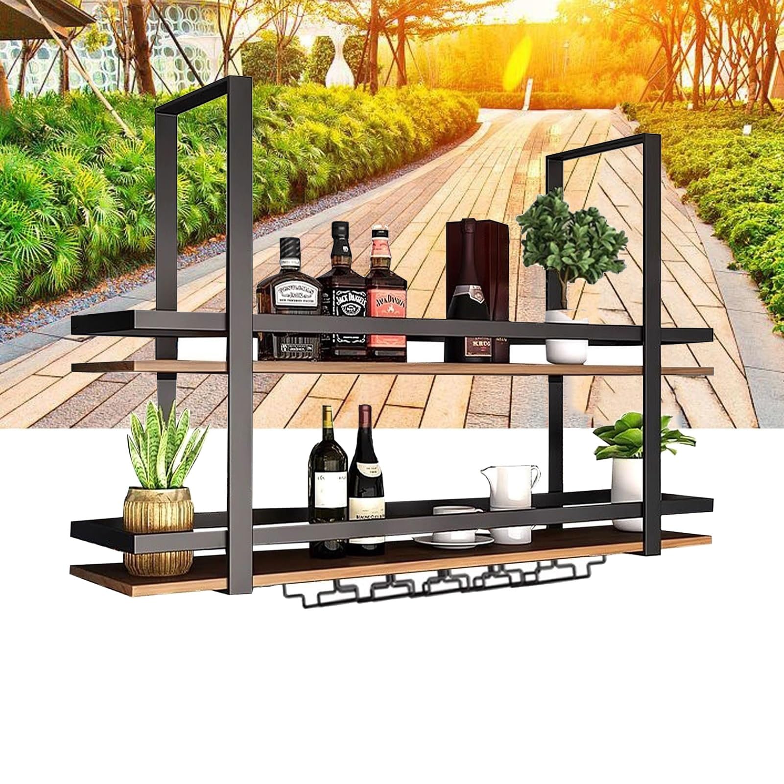 Hanging Wine Glass Rack - Solid Wood Ceiling Wine Shelf with Guard Rails, Wall Mounted Kitchen Storage for Wine Glasses (80x30x80cm) - Perfect for Kitchen, Bar, Loft & Home Decor