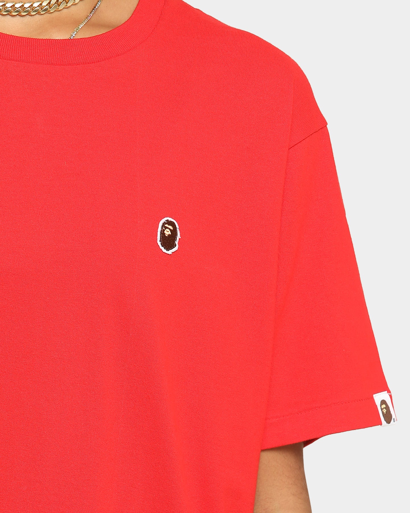 BAPE Men's Ape Head Logo Short Sleeve T-Shirt - Red Cotton Streetwear Tee for Casual Wear & Urban Fashion