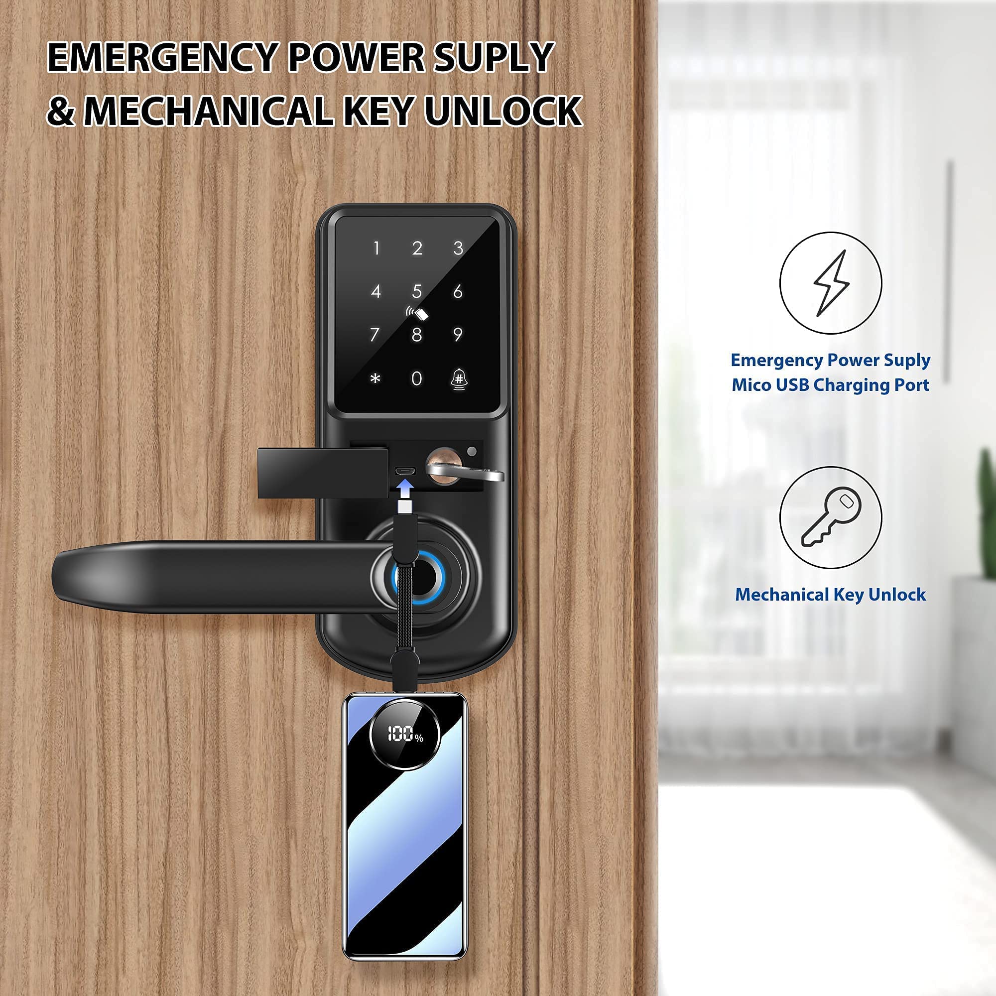 CATCHFACE A290 Smart Fingerprint Door Lock with TTLock App - Keyless Entry, 5-in-1 Security (Left Handle) - Perfect for Homes, Apartments & Offices | Secure Front Door & Back Door Access
