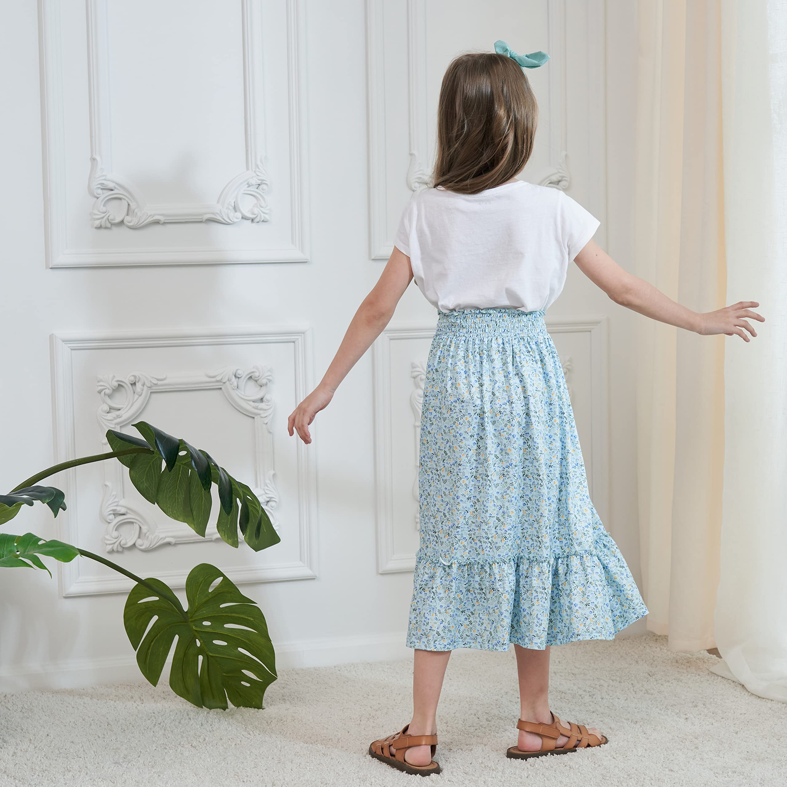 Girls Long Maxi Skirt with Ruffle Hem - High Waisted Summer Skirt for Kids - Cute Boho Style Skirt for Beach, Vacation & Casual Wear